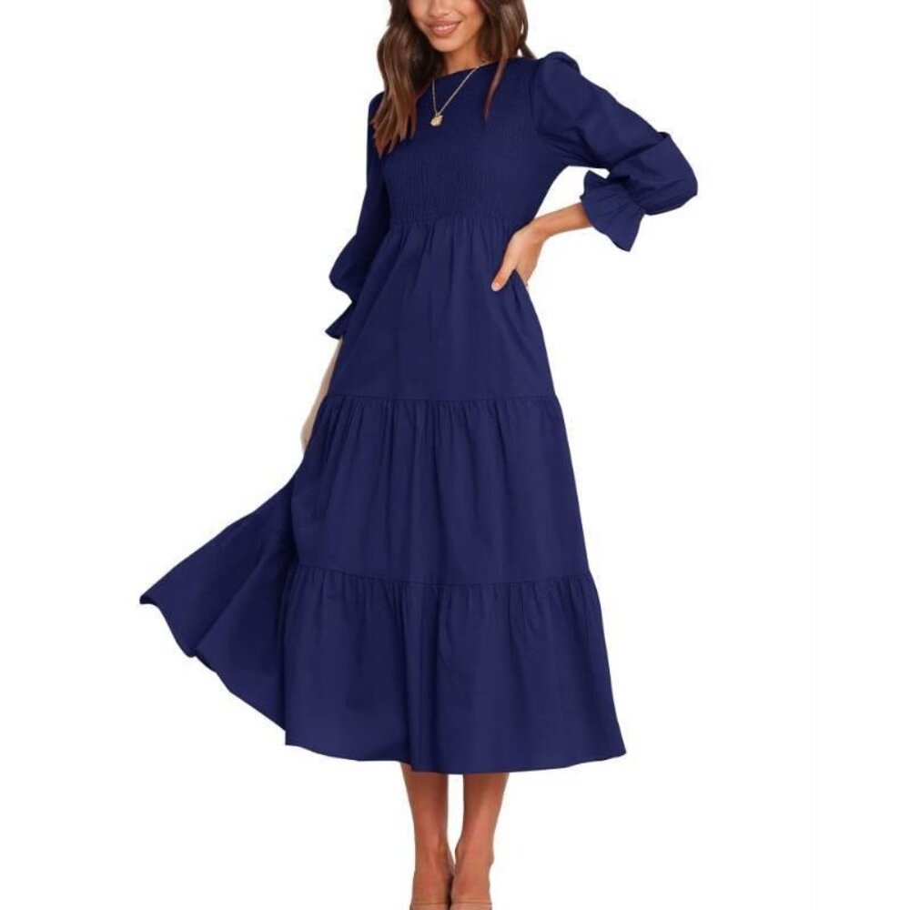 Women Casual Long Sleeve Crew Neck Dress Bohemian Relaxed Fit Floral Flowy XXL